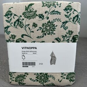 Ikea VITNOPPA Green Floral Linen Dish Towel 18x24”